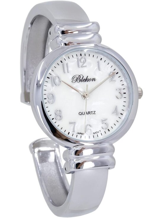 Women\'s All Silver Analog Quartz Metal hinged Bangle Pearl Cuff Bracelet Watch main image 7